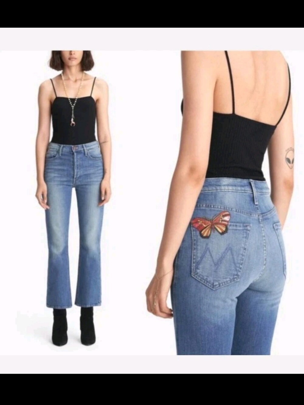 MOTHER The Tripper Jeans Wander Dust Butterfly Embroidered Size 26